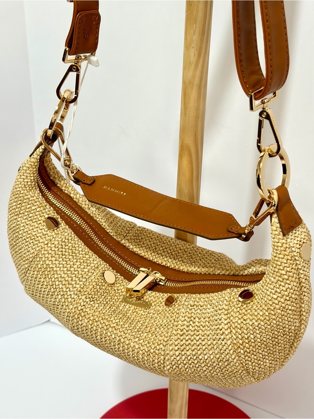 Hammitt Erica Small Raffia Croissant 🥐 Shoulder Bag In Cocoa Raffia/Gold NWT!! - Picture 10 of 16